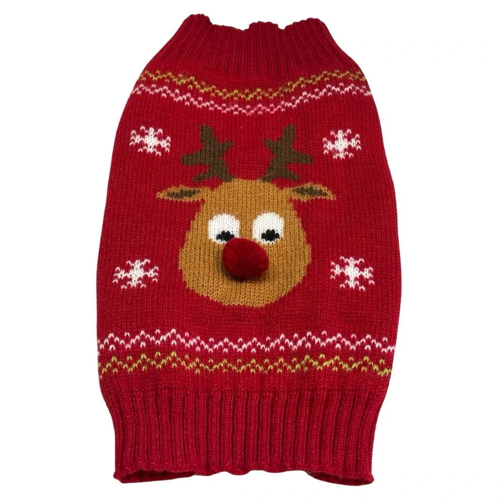 Christmas Dog Knit Sweater with‎ Rudolph Size Small